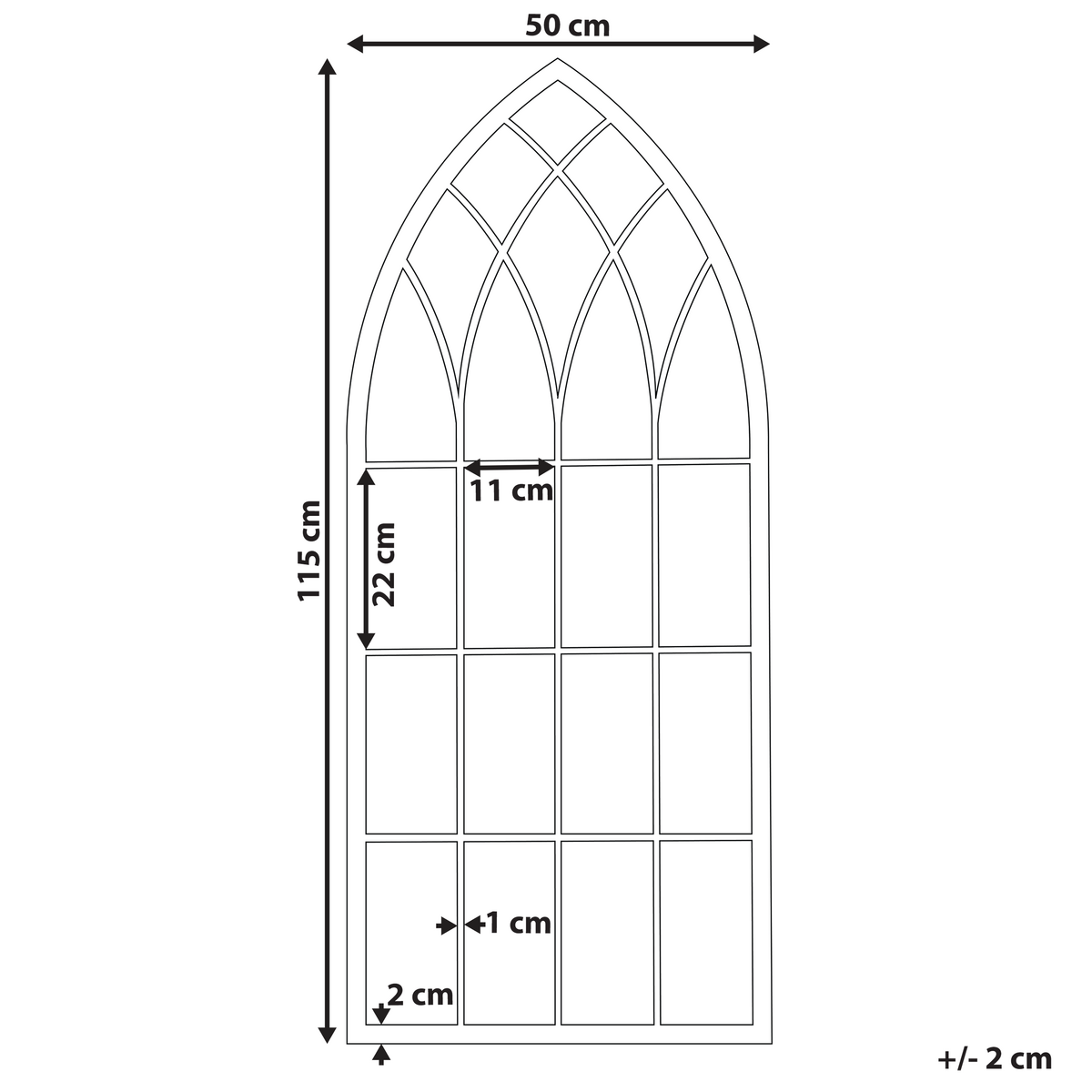 WANDSPIEGEL grau Fensteroptik 50/115 cm Cassel - Grau, Metall (50/115/2cm) - Beliani