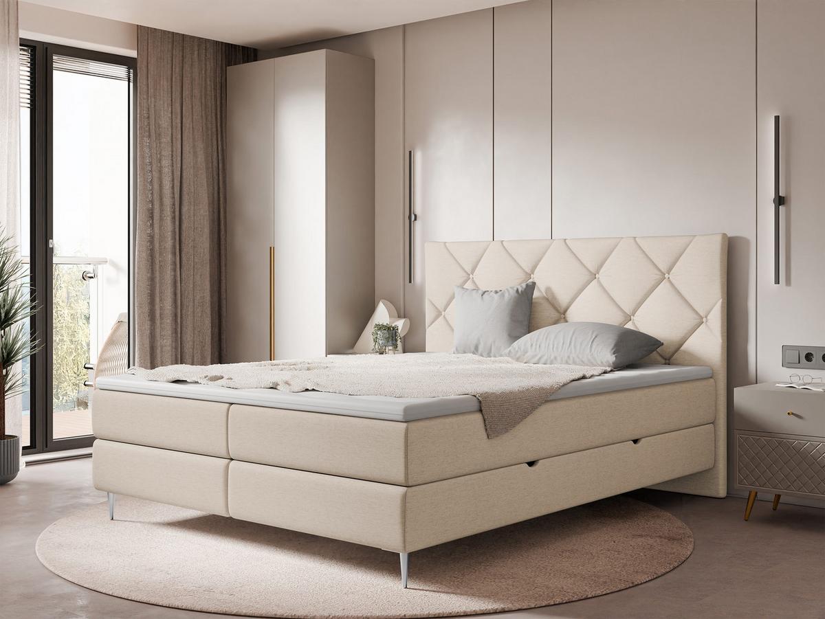 BOXBETT Letra - H3 - Chromfarben/Naturfarben, Holz/Textil (160/200cm) - MIRJAN24