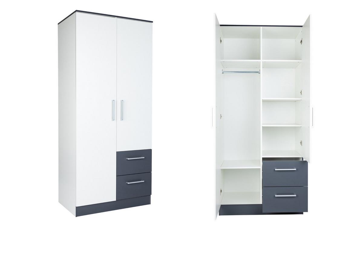 KLEIDERSCHRANK 90/201/54 cm Weiß Anthrazit mit Drehtüren - Anthrazit/Silberfarben, Holzwerkstoff/Kunststoff (90/201/54cm) - arthur berndt