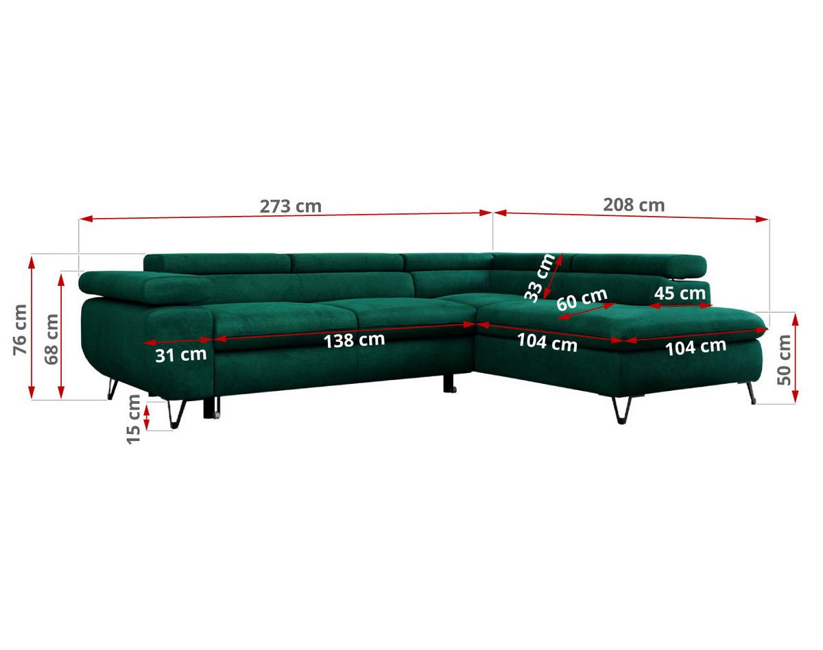 ECKSOFA PEDRO L Dunkelgrün Velvet - Links Seite - Dunkelgrün/Schwarz, Textil/Metall (208/273cm) - MKS