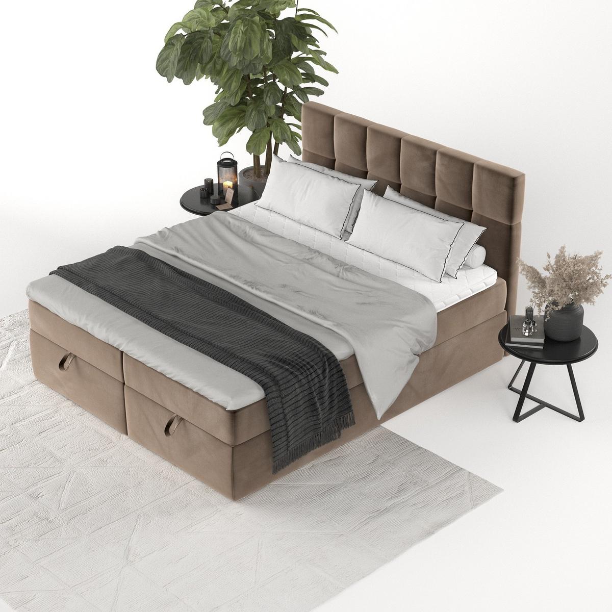 BOXBETT Savio 140/200 cm Braun im Paros Stoff - Schwarz/Braun, Holz/Holzwerkstoff (140/200cm) - AltaBeds