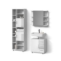 BADMÖBEL-SET Eisak Weiß Hochglanz 3 Teile, mit Hochschrank - Weiß Hochglanz, Holzwerkstoff (60/60/33cm) - Livinity®