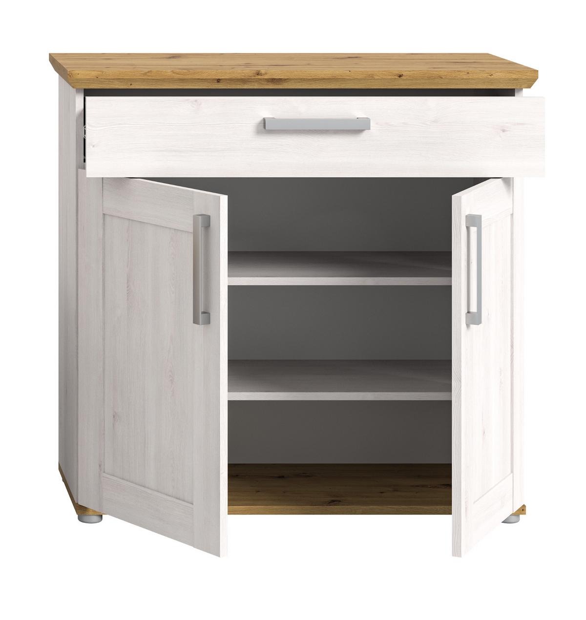 SCHUHSCHRANK weiß Lärche 95 cm, Schuhkommode im Landhaus-Stil - Silberfarben/Weiß, Holzwerkstoff/Kunststoff (95/92/39cm) - Inn.Furn