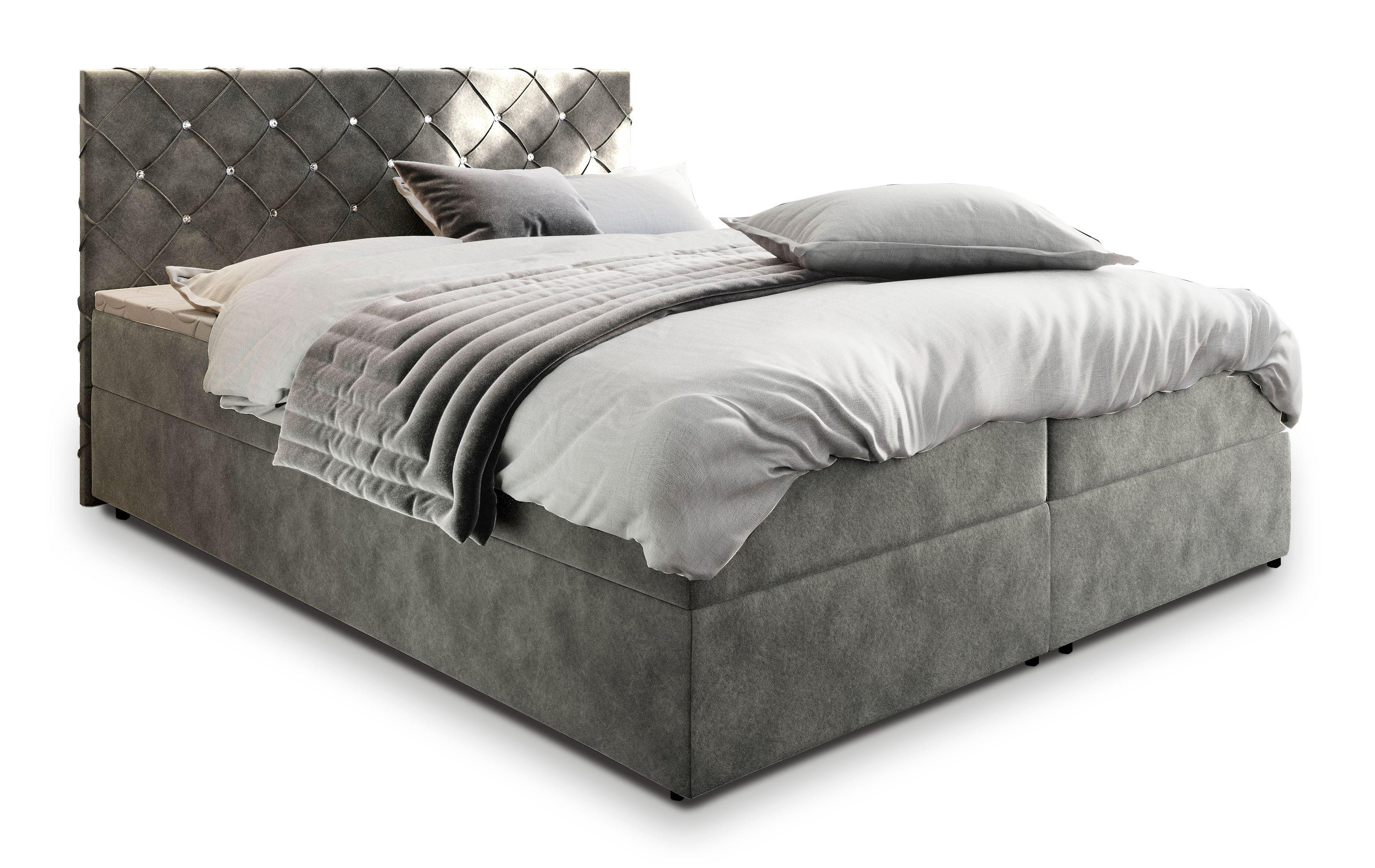 BOXBETT RIVA 180x200 cm mit Matratze und Topper, H2+H3 - Grau - Grau, Holz (180/200cm) - MASSENO