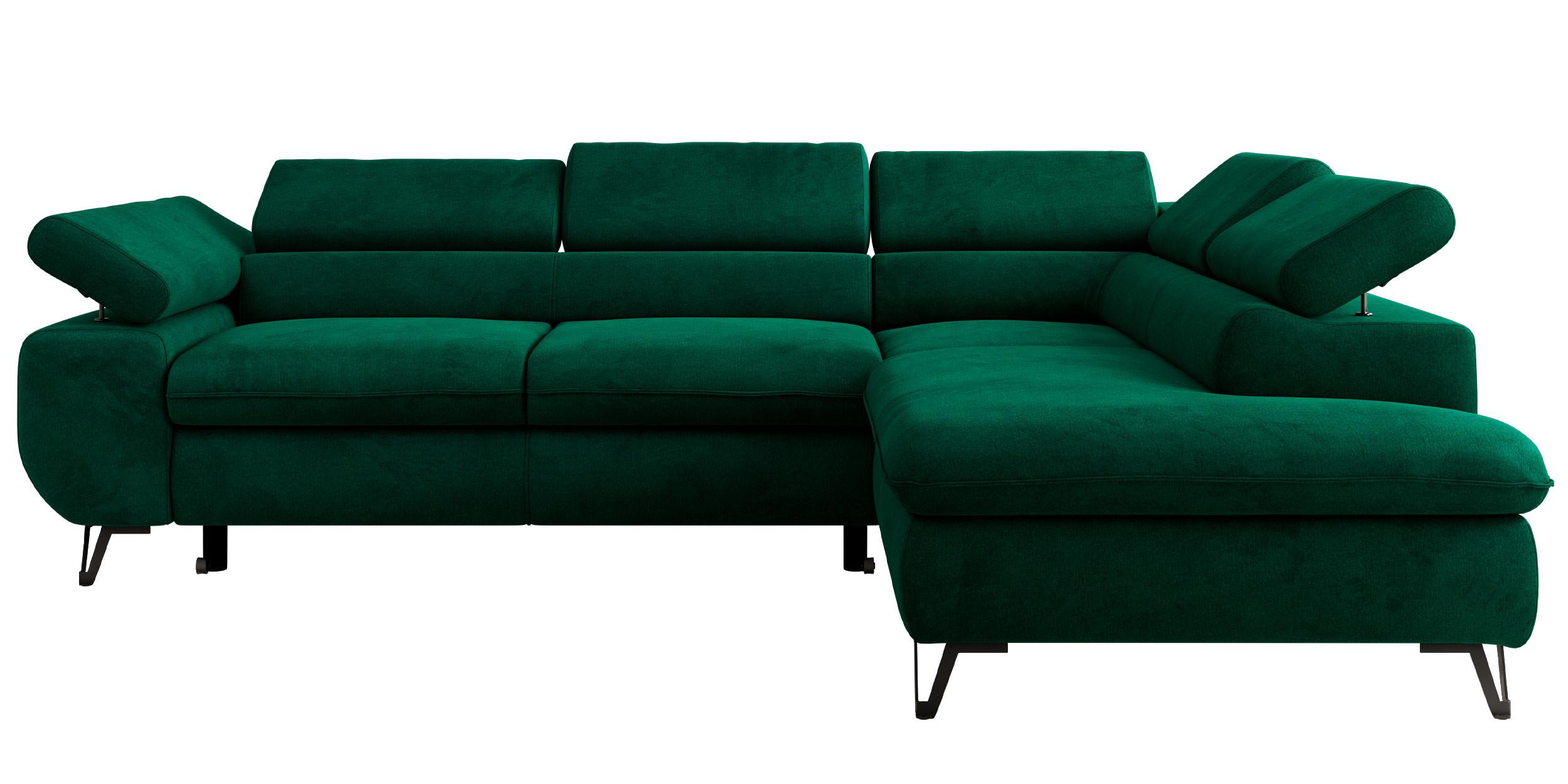 ECKSOFA PABLO L Dunkelgrün Velvet - Rechts Seite mit T25 Topper - Dunkelgrün/Schwarz, Textil/Metall (273/208cm) - MKS