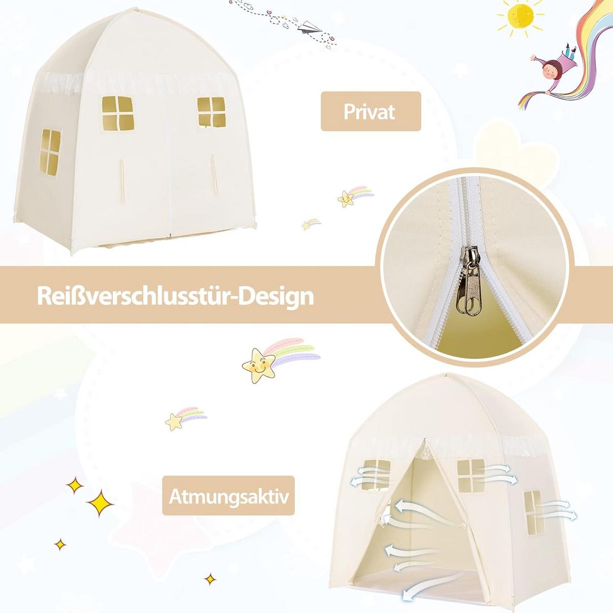 KINDERZELT 155cm Beige - Beige, Textil (143/155/100cm) - COSTWAY