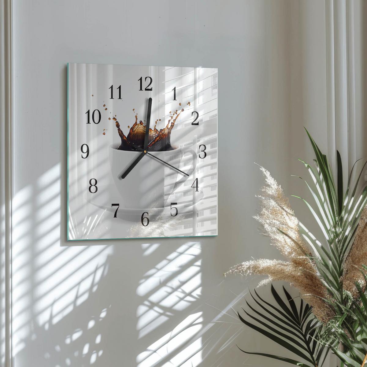 WANDUHR aus Glas 30x30 cm - Kaffee - Weiß, Glas (30/30/0.4cm) - TULUP