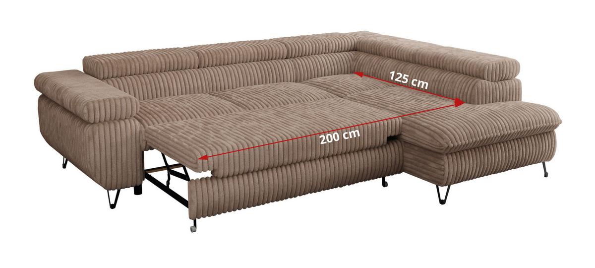 ECKSOFA PEDRO L Braun Cord - Links Seite - Schwarz/Braun, Textil/Metall (208/273cm) - MKS