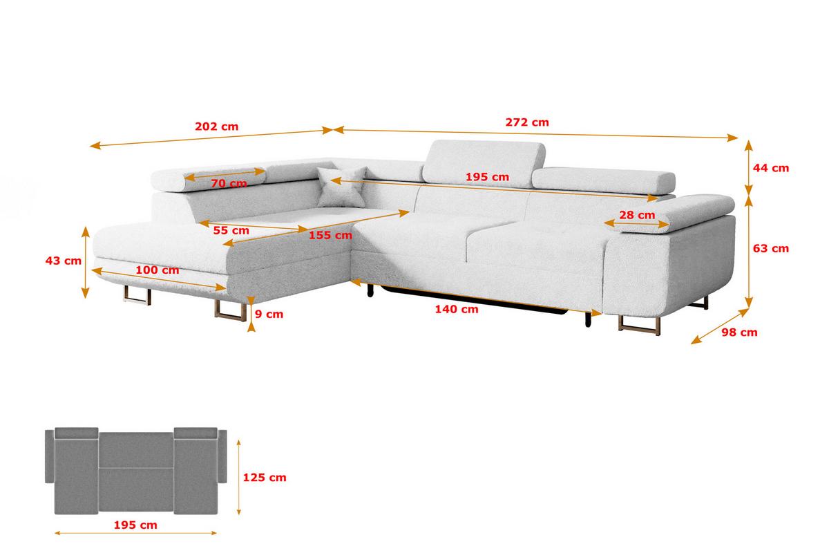 ECKSOFA mit Schlaffunktion und Bettkasten GUSA-L 272x202x107 cm Weiß Bouclé - Silberfarben/Weiß, Holzwerkstoff/Textil (202/272cm) - ALTDECOR