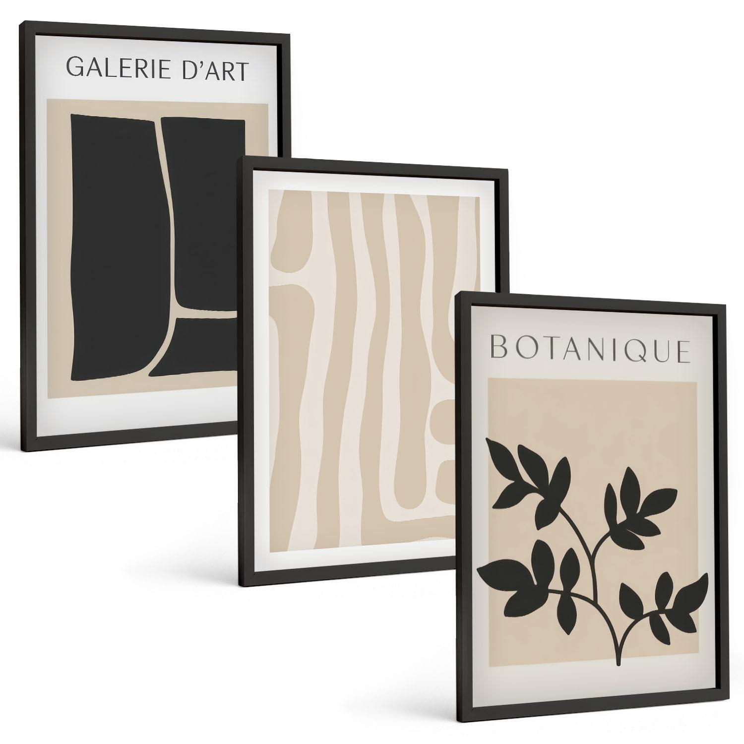 BILDER SET 3er Set - 40x60 cm Schwarzer Rahmen - Abstrakte Pflanzenformen - Schwarz, Kunststoff (40/60cm) - TULUP