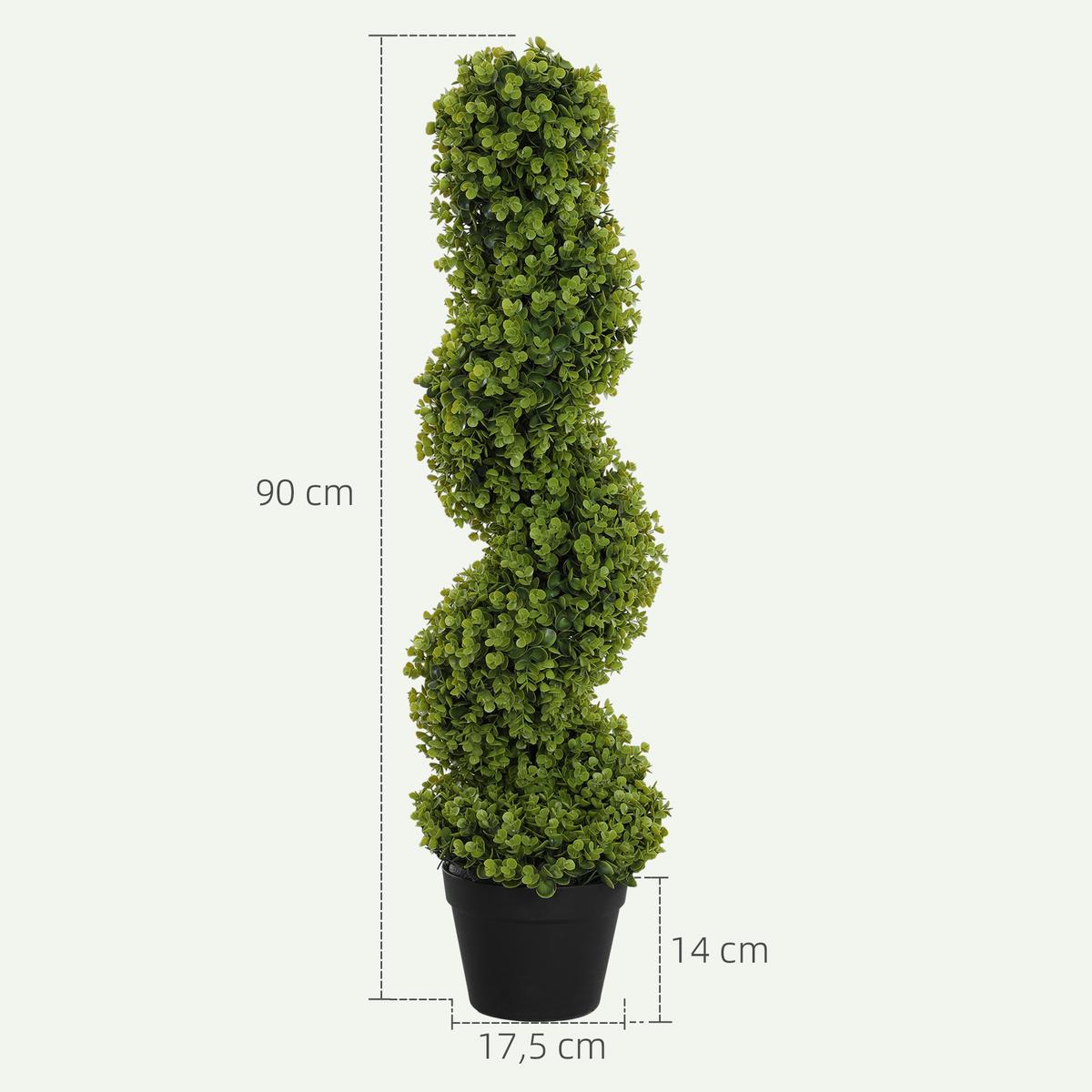 2ER-SET Künstlicher Spiral-Buchsbaum, 90 cm Kunstbaum, Kunstpflanze Grün - Schwarz/Grün, Kunststoff (90cm) - HOMCOM