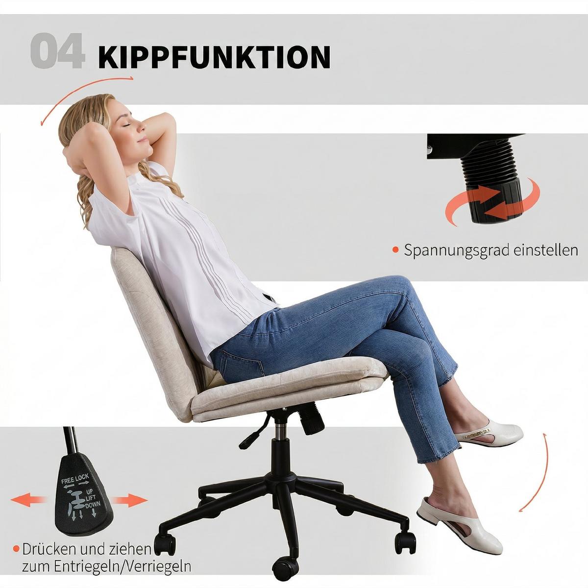 HOMEOFFICE-STUHL Polyester Beige - Beige/Schwarz, Textil/Metall (62/93/67cm) - HOMCOM