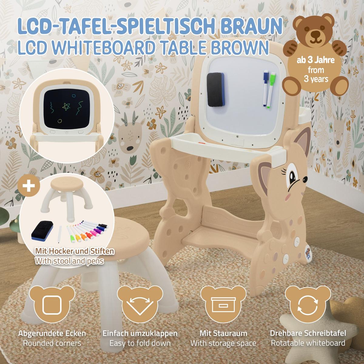 KINDER MALTISCH Braun mit Hocker - Braun, Kunststoff (41/76/45cm) - Joyz