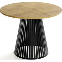 ESSTISCH Naro rund ausziehbar mit Schwarzem Lamellen-Metallgestell, Braun 100-180/100/76 cm - Eichefarben/Schwarz, Holzwerkstoff/Metall (100/176/76cm) - WFL GROUP