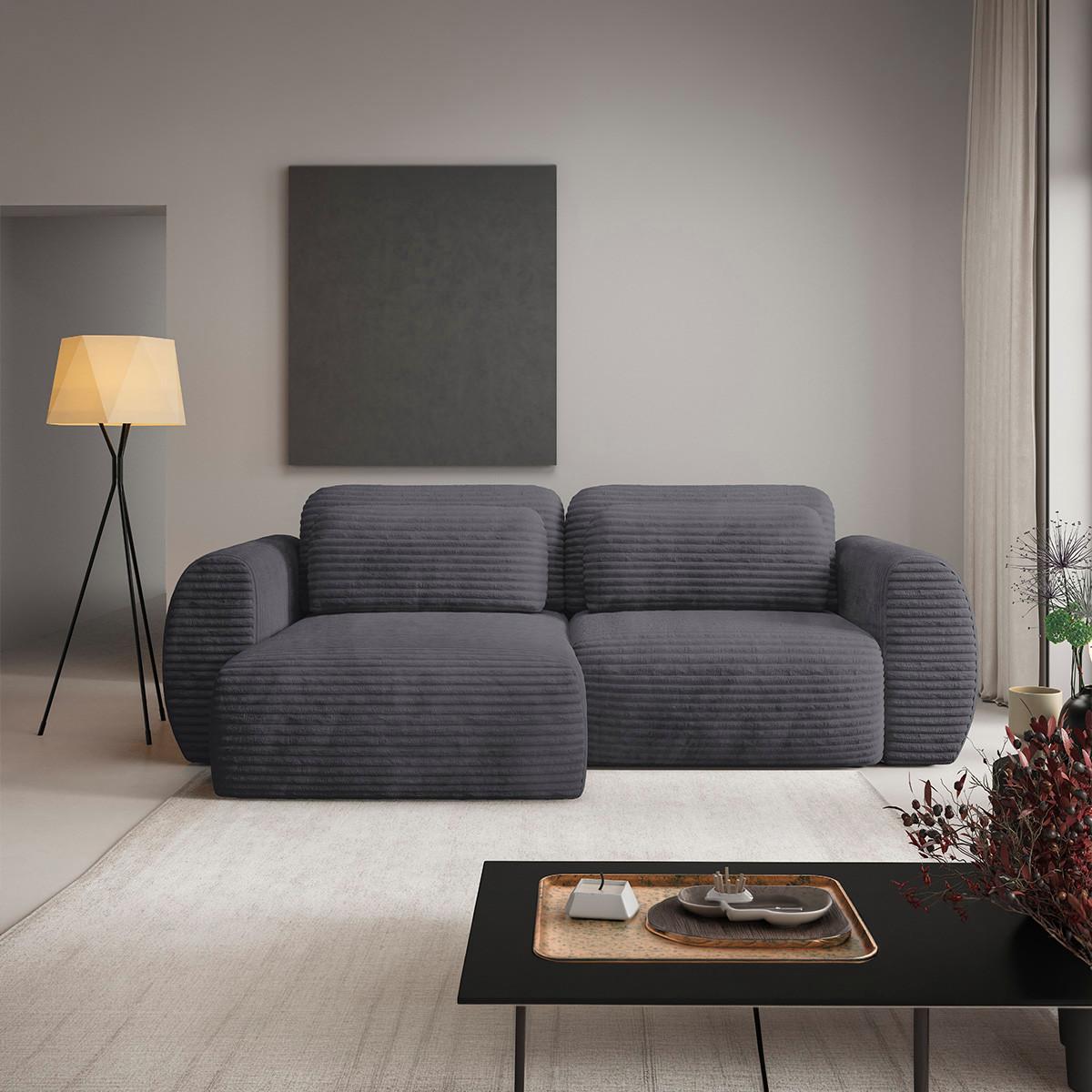 ECKSOFA Camilla 3 Sitzplätze Dunkelgrau - Grau, Holz (270/165cm) - Petits-meubles
