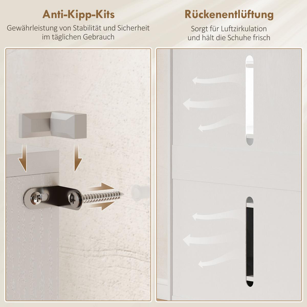 SCHUHSCHRANK, Schuhregal mit Verstellbaren Ablagen, Belüftungslöchern - Weiß Hochglanz/Weiß, Holzwerkstoff (34.5/103/72cm) - HOMCOM
