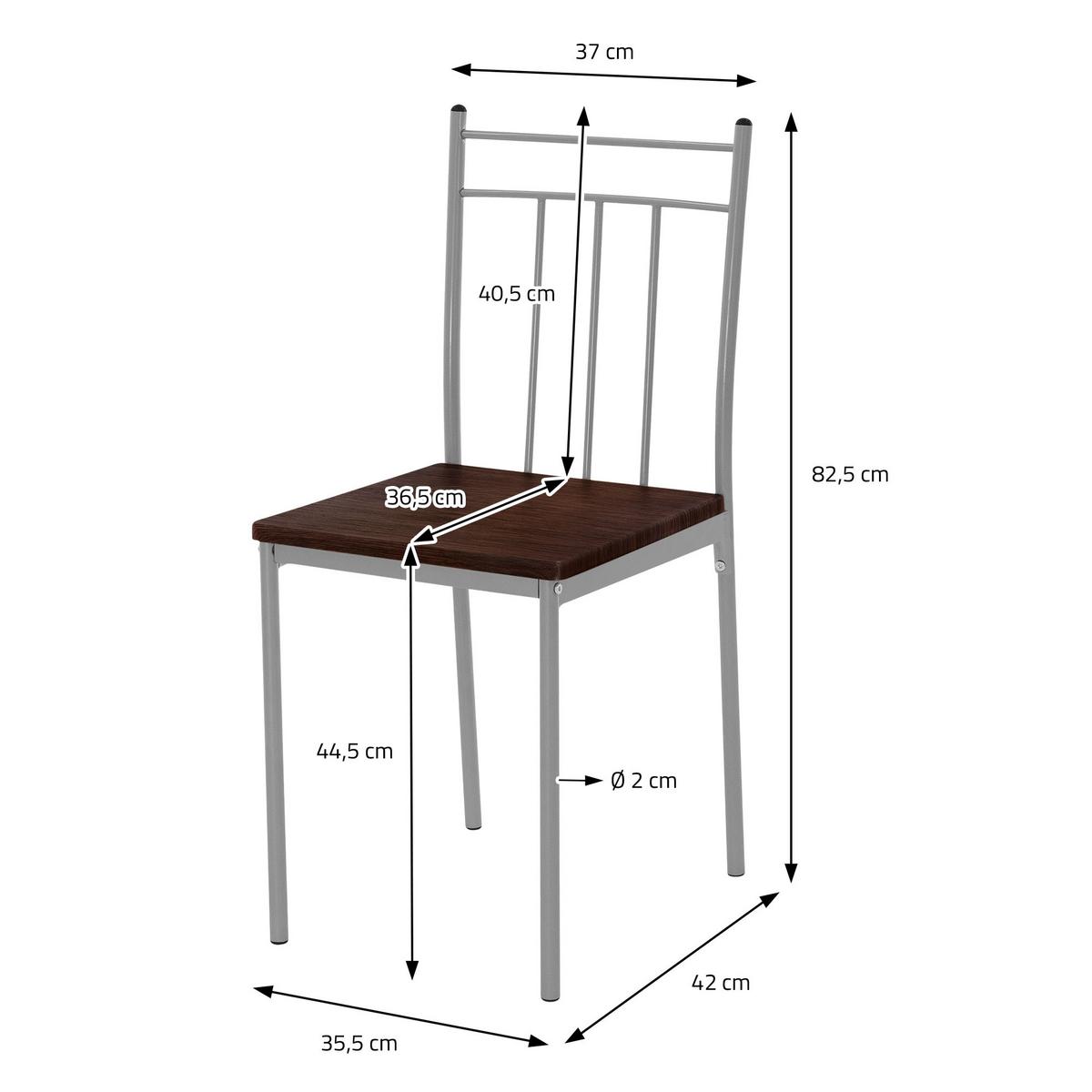 ESSTISCH SET 5-teilig Eiche dunkel - Dunkelbraun/Grau, Holzwerkstoff/Metall (70/82.5/110cm) - ML-DESIGN