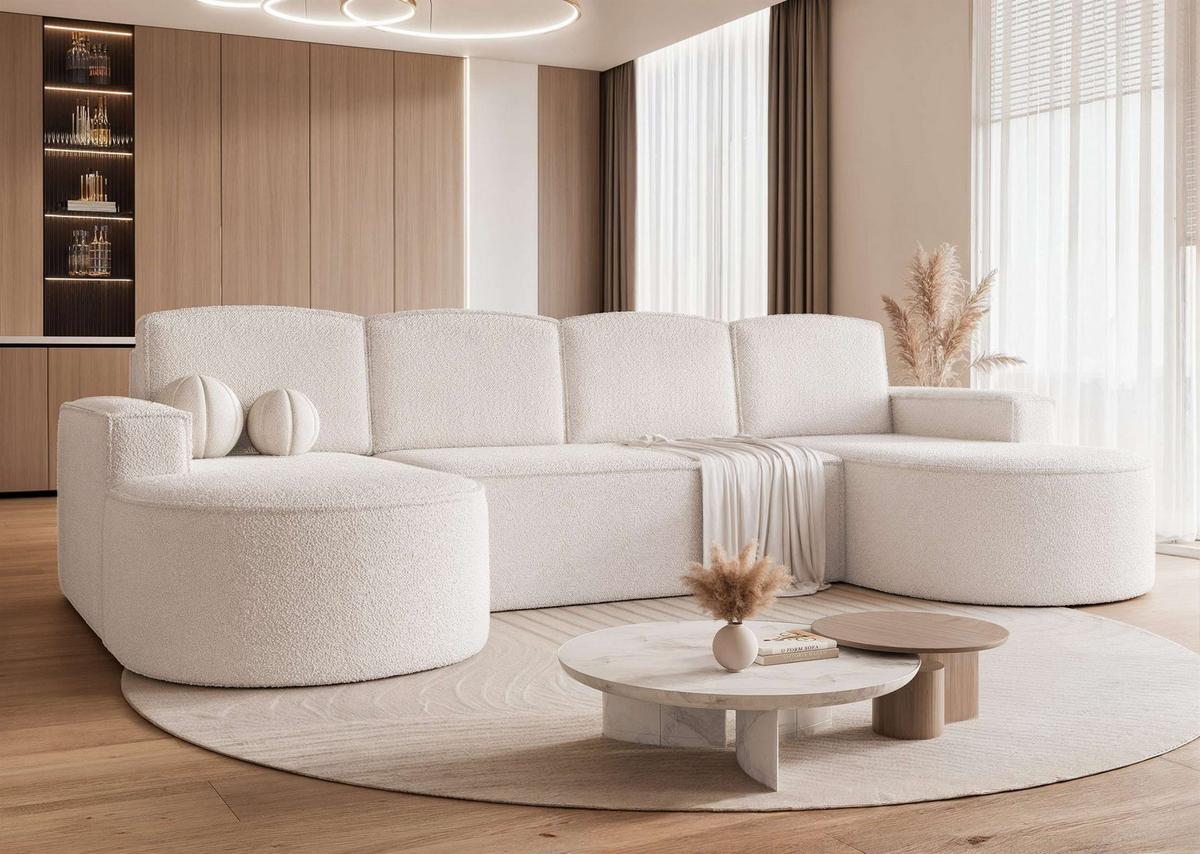 WOHNLANDSCHAFT U-Form mit Schlaffunktion, Creme - Creme, Textil (316/88/157cm) - Idohome
