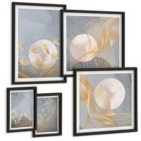 BILDER SET 5er Set - 50x50 cm & 20x30 cm & 40x60 cm Schwarzer Rahmen - Weiße Pferde - Schwarz, Kunststoff (40/60cm) - TULUP