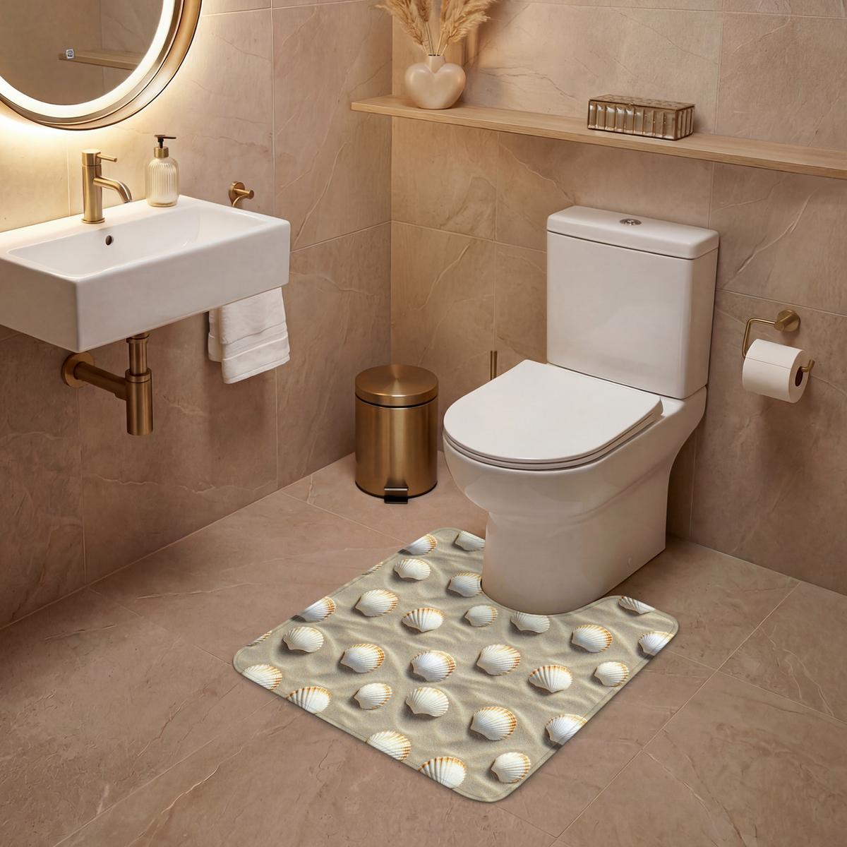 WC-VORLEGER Muscheln - Sand - Maritim Toilettenvorleger 55x60 cm - Sandfarben, Textil (55/1cm) - OnlyWow