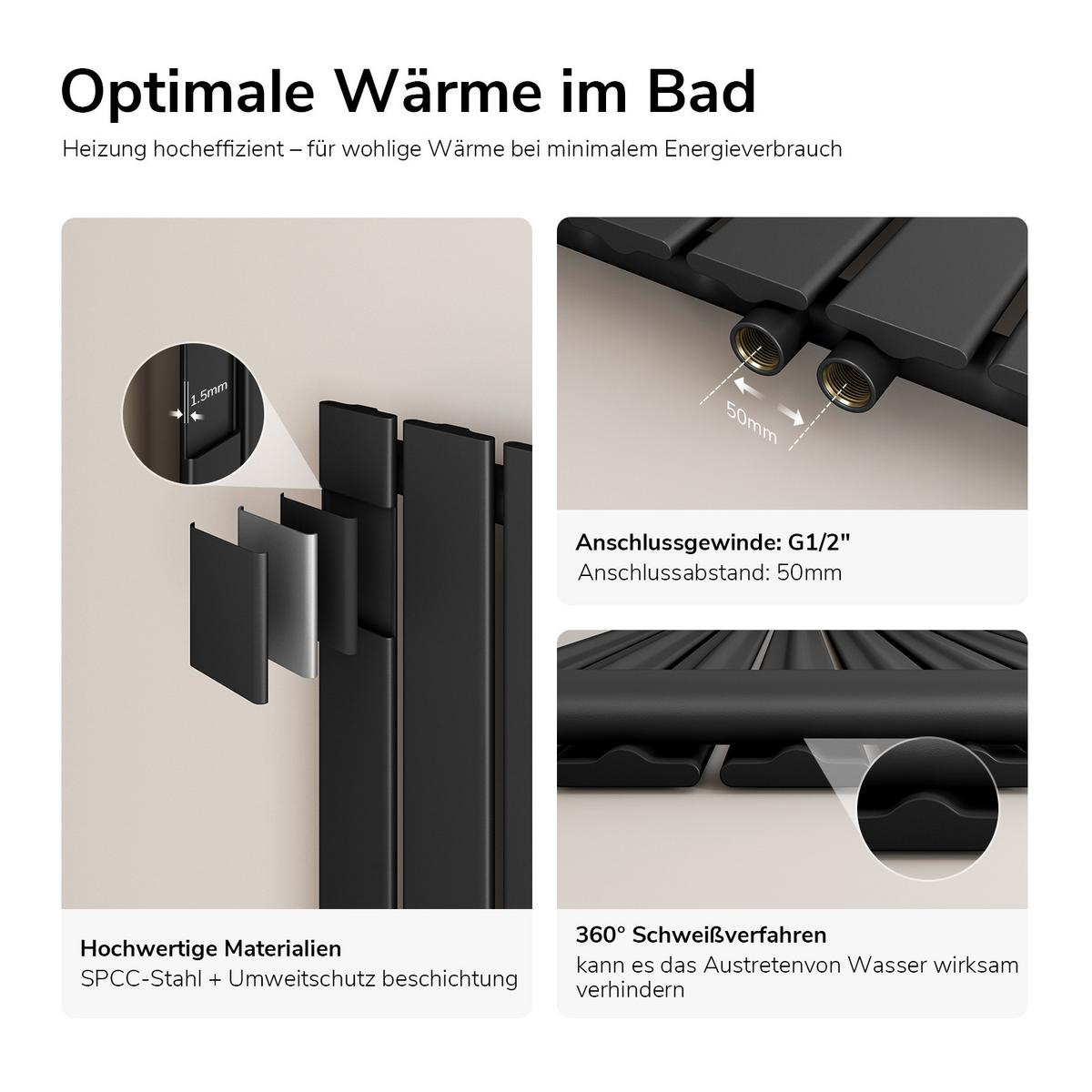 HEIZKÖRPER Flachheizkörper Schwarz 60/30/5,2 cm - Schwarz, Metall (30/60/4.9cm) - EMKE