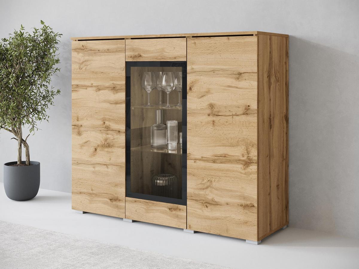 KOMMODE Vera 120 - Eiche Wotan/Silberfarben, Holzwerkstoff/Kunststoff (120/104/40cm) - MIRJAN24