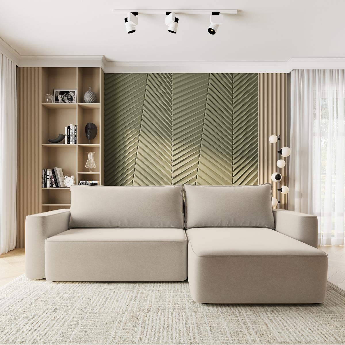 ECKSOFA BELARO CL Creme Samtstoff mit Schlaffunktion - Creme, Holzwerkstoff/Textil (280/162cm) - MASSENO