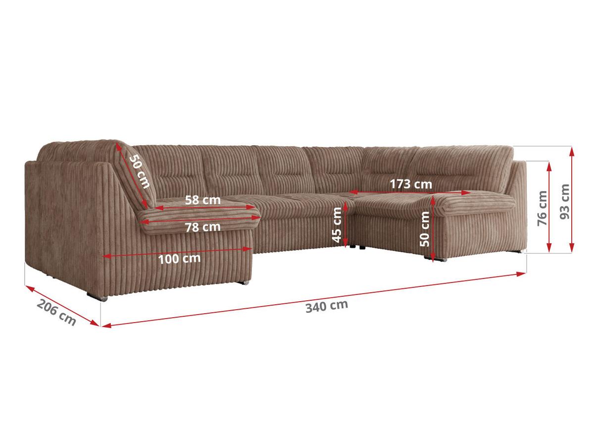 WOHNLANDSCHAFT COMODO U Braun Cord - Silberfarben/Braun, Textil/Metall (340/93/206cm) - MKS