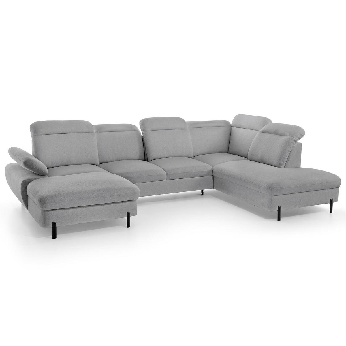 WOHNLANDSCHAFT Sora U mit Schlaffunktion und verstellbarer Sitztiefe, Kopfstützen und Armlehne, 365 cm, Grau, Links - Schwarz/Grau, Textil (365/107/235cm) - Beautysofa