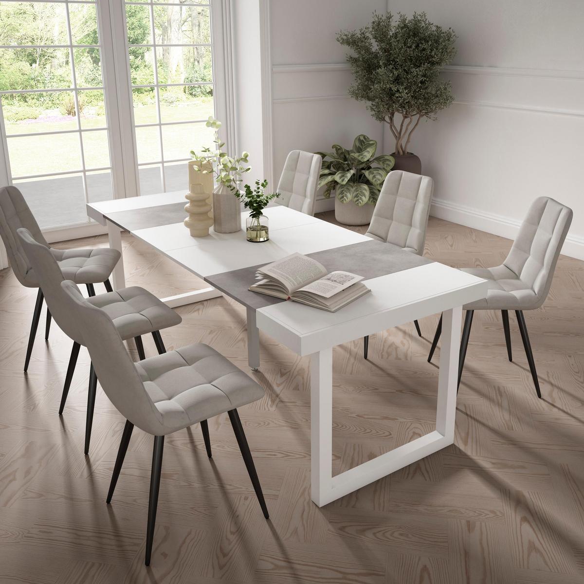KONSOLENTISCH ausziehbar 58 bis 222cm, für 10 Gäste, weiß zementgrau, 90/58/73cm - Weiß/Grau, Holzwerkstoff (90/222/73cm) - Skraut Home