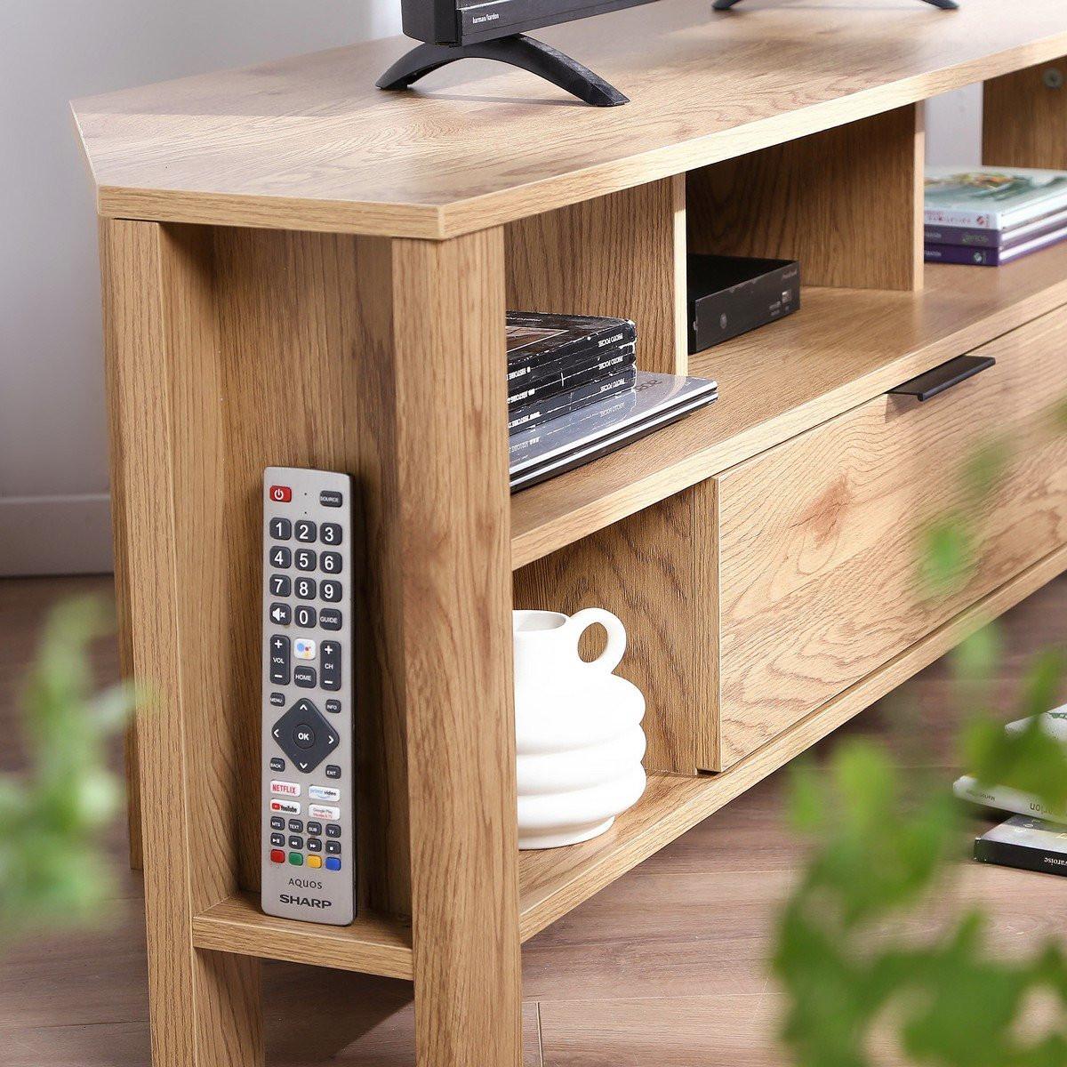 ECK-TV-MÖBEL 1 Schublade Eiche Dekor - L120 cm - Apfelbaumfarben, Holzwerkstoff (40/45/120cm) - Calicosy