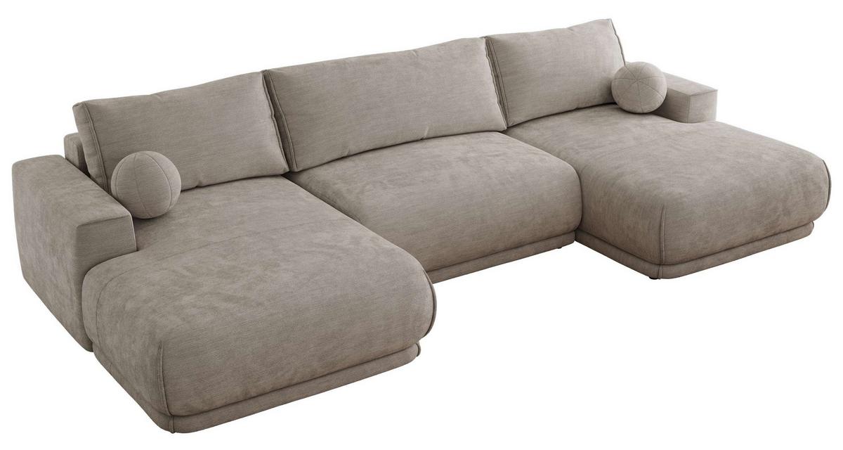 WOHNLANDSCHAFT RINA U Hellgrau Schenille glatt - Hellgrau/Schwarz, Kunststoff/Textil (360/85/170cm) - MKS