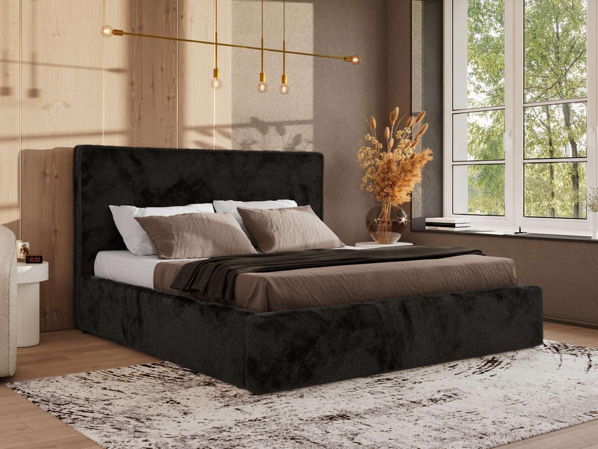 POLSTERBETT CORIVO CLASSIC 140/200 - Schwarz Plüsch - Multipocket-Matratze - Schwarz, Textil (140/200cm) - MKS