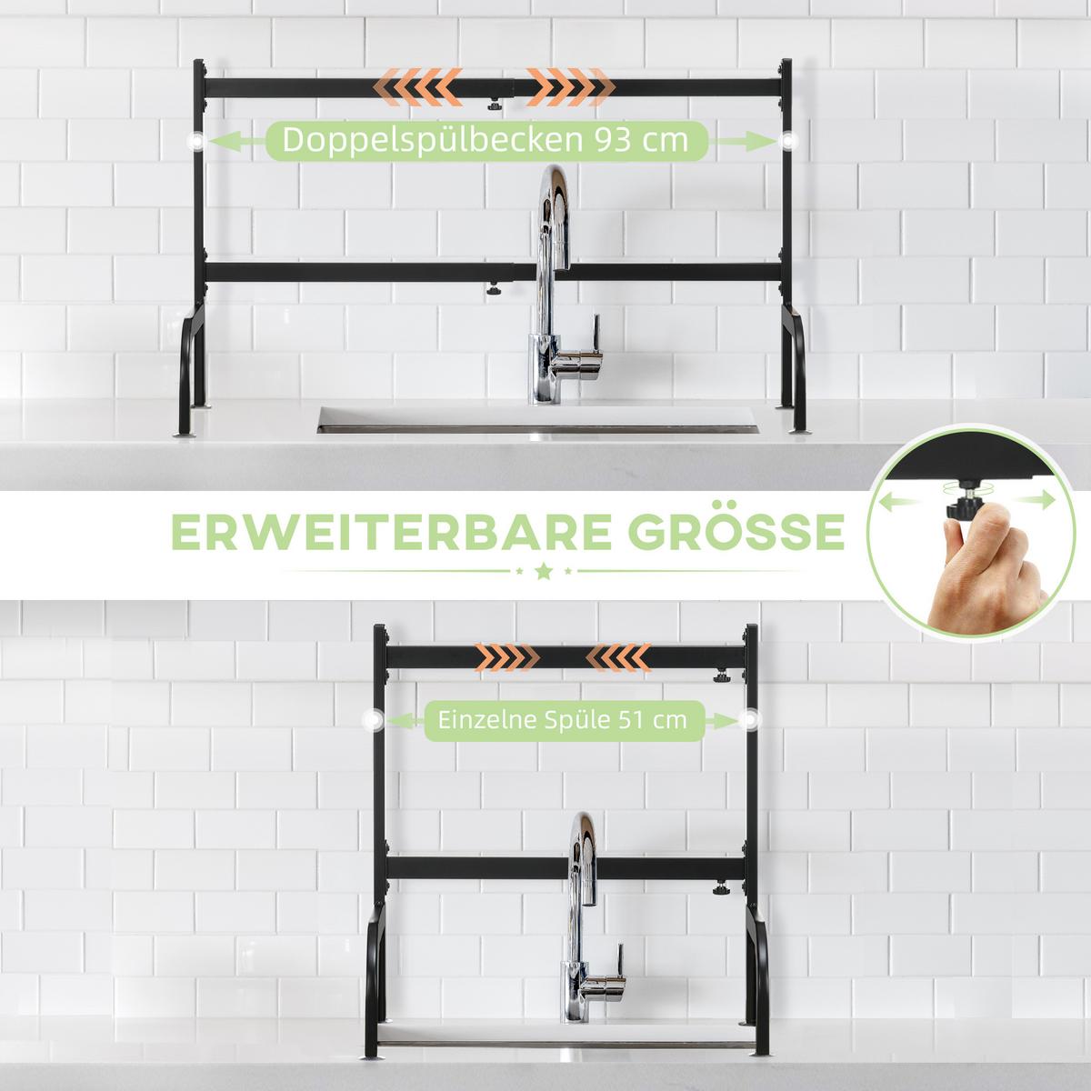 GESCHIRRABTROPFGESTELL, Stahl, Schwarz - Schwarz, Metall (30/52/93cm) - HOMCOM