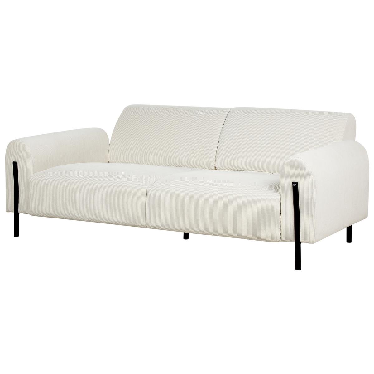3-SITZER-SOFA Cord cremeweiß Askim - Schwarz/Weiß, Textil (207/87/89cm) - Beliani