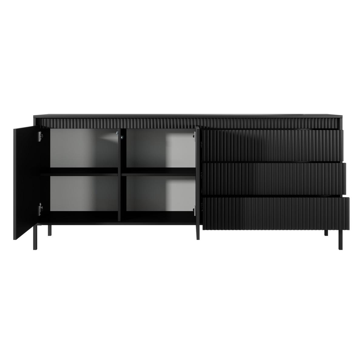 SIDEBOARD SENSATO 187/81/40 cm mit 3 Schubladen und 2 Türen Schwarz - Schwarz, Holzwerkstoff (187/81/40cm) - MASSENO