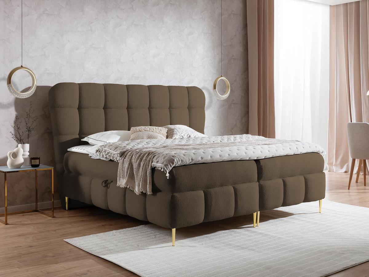 BOXBETT Lolly - H3 - Goldfarben/Braun, Holz/Textil (180/200cm) - MIRJAN24