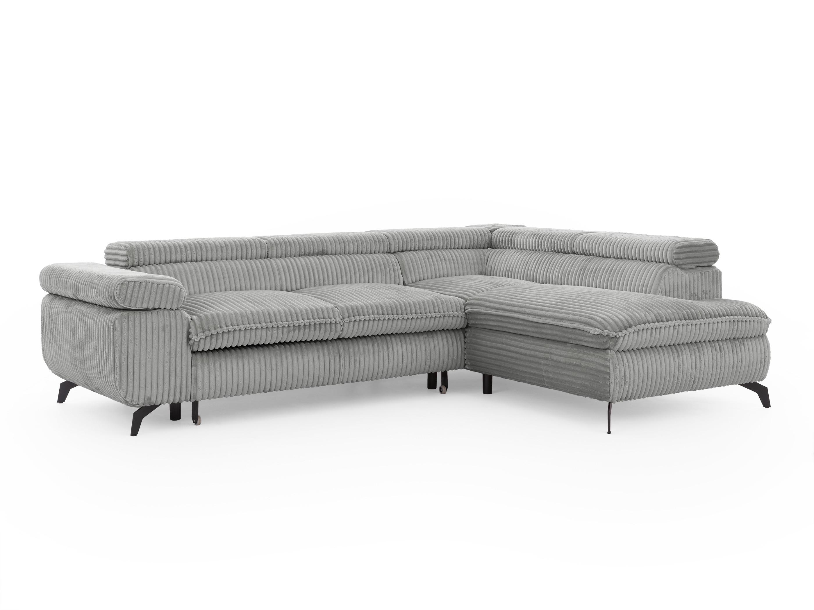 ECKSOFA mit Schlaffunktion und Bettkasten Bonnie aus Hellgrau Cord-Stoff mit verstellbaren Kopfstützen und Armlehne - Ottomane rechts - Hellgrau/Schwarz, Holz/Textil (275/210cm) - S-Style Möbel