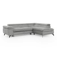 ECKSOFA mit Schlaffunktion und Bettkasten Bonnie aus Hellgrau Cord-Stoff mit verstellbaren Kopfstützen und Armlehne - Ottomane rechts - Hellgrau/Schwarz, Holz/Textil (275/210cm) - S-Style Möbel