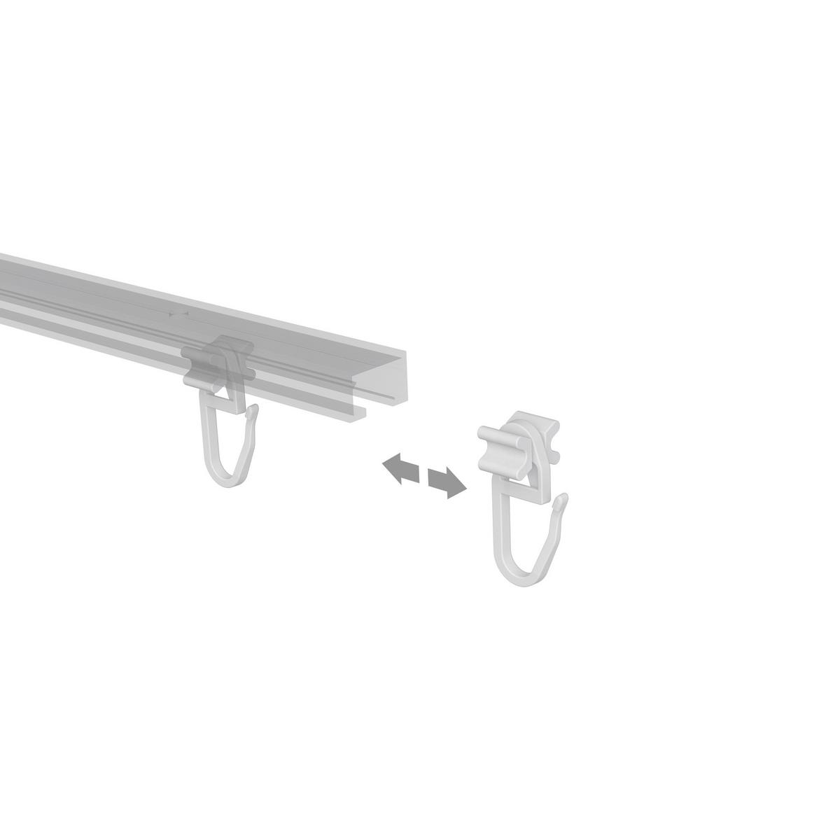 FALTENGLEITER MIT FALTENHAKEN für Innenläufe / Gardinenschienen mit Nutbreite 5,4 bis 6 mm, Packung 100 Stück - Weiß, Kunststoff (1.1/2.8/1cm) - INTERDECO