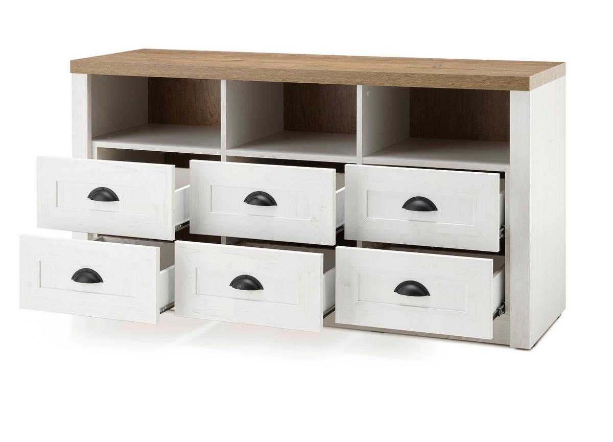 TV-LOWBOARD weiß Pinie, Eiche hell Landhaus, TV Unterteil mit Komforthöhe - Eichefarben/Weiß, Holzwerkstoff/Metall (130/68/43cm) - Furn.Design