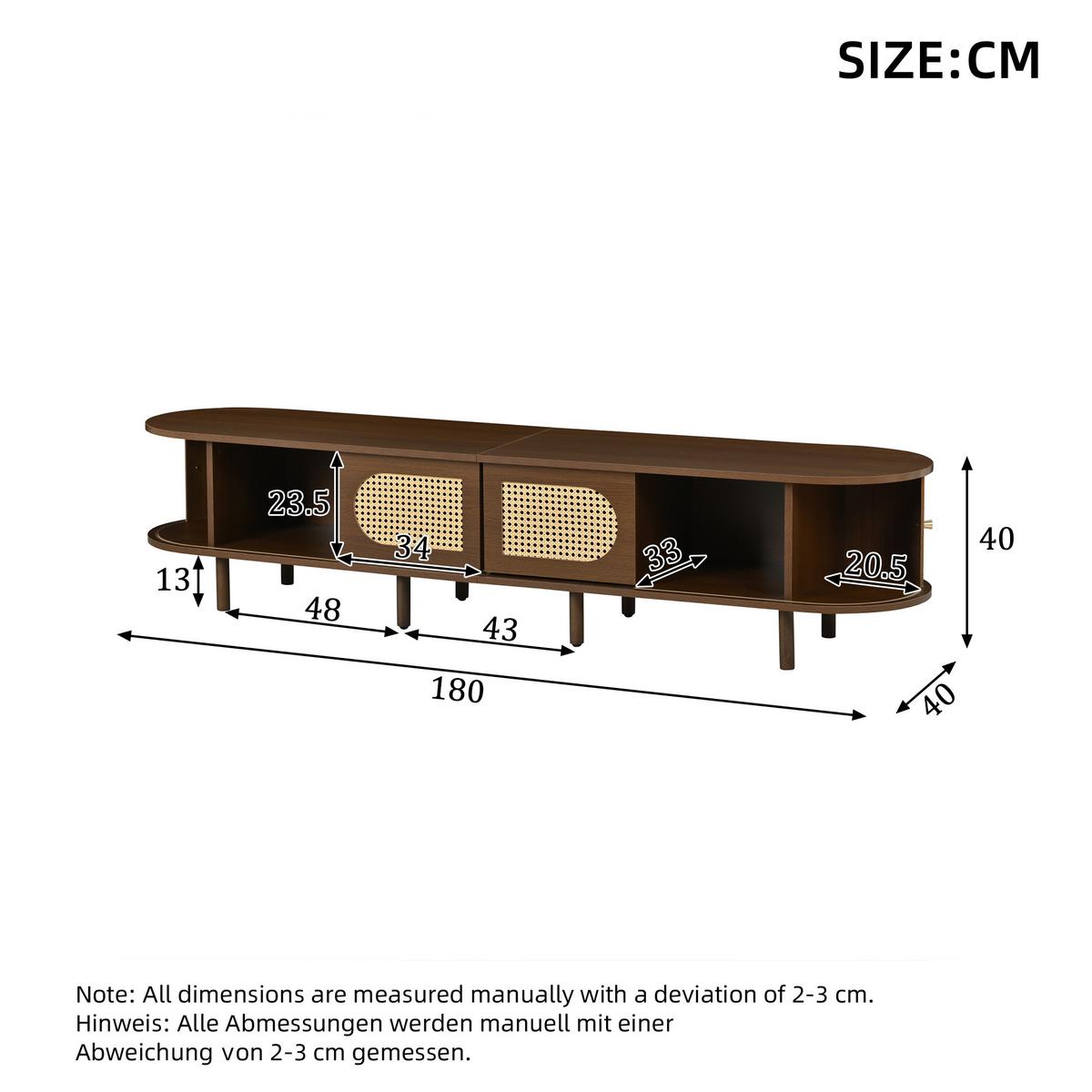 TV LOWBOARD walnuss rattan oval 180cm schiebetüren - Wildeiche, Holzwerkstoff (180/40/40cm) - Urban Meuble