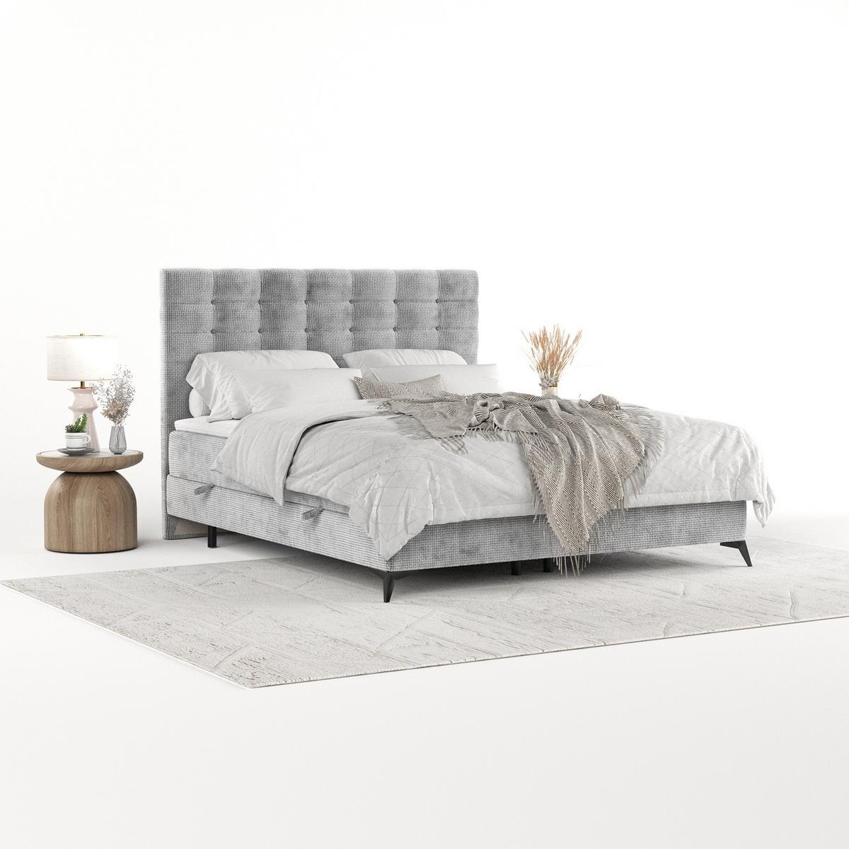 BOXBETT Niro 180/200 cm Hellgrau im Bonita Stoff - Hellgrau/Schwarz, Holz/Holzwerkstoff (180/200cm) - AltaBeds
