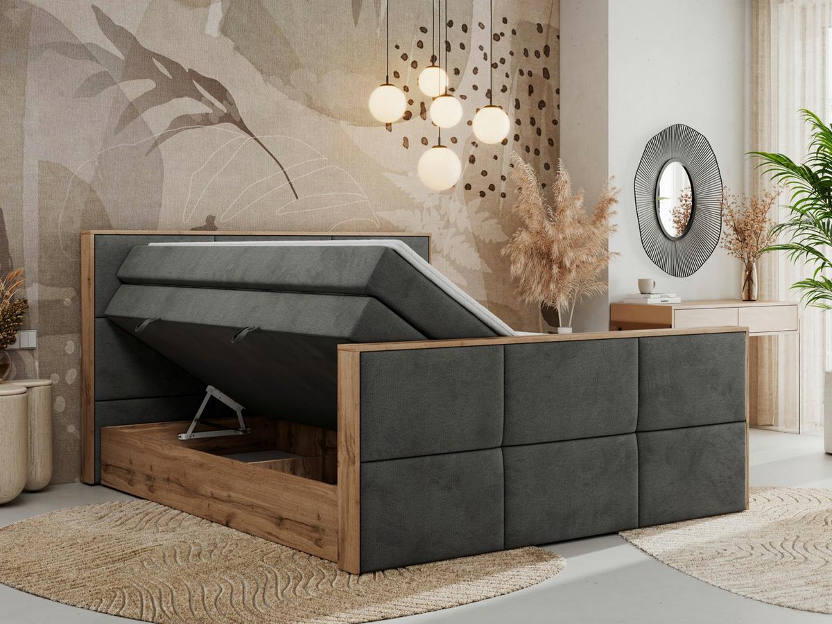 BOXSPRINGBETT ALBERO 2 KING DUO 120/200 Dunkelgrau Velvet - H4 - Dunkelgrau, Holz/Textil (120/200cm) - MKS