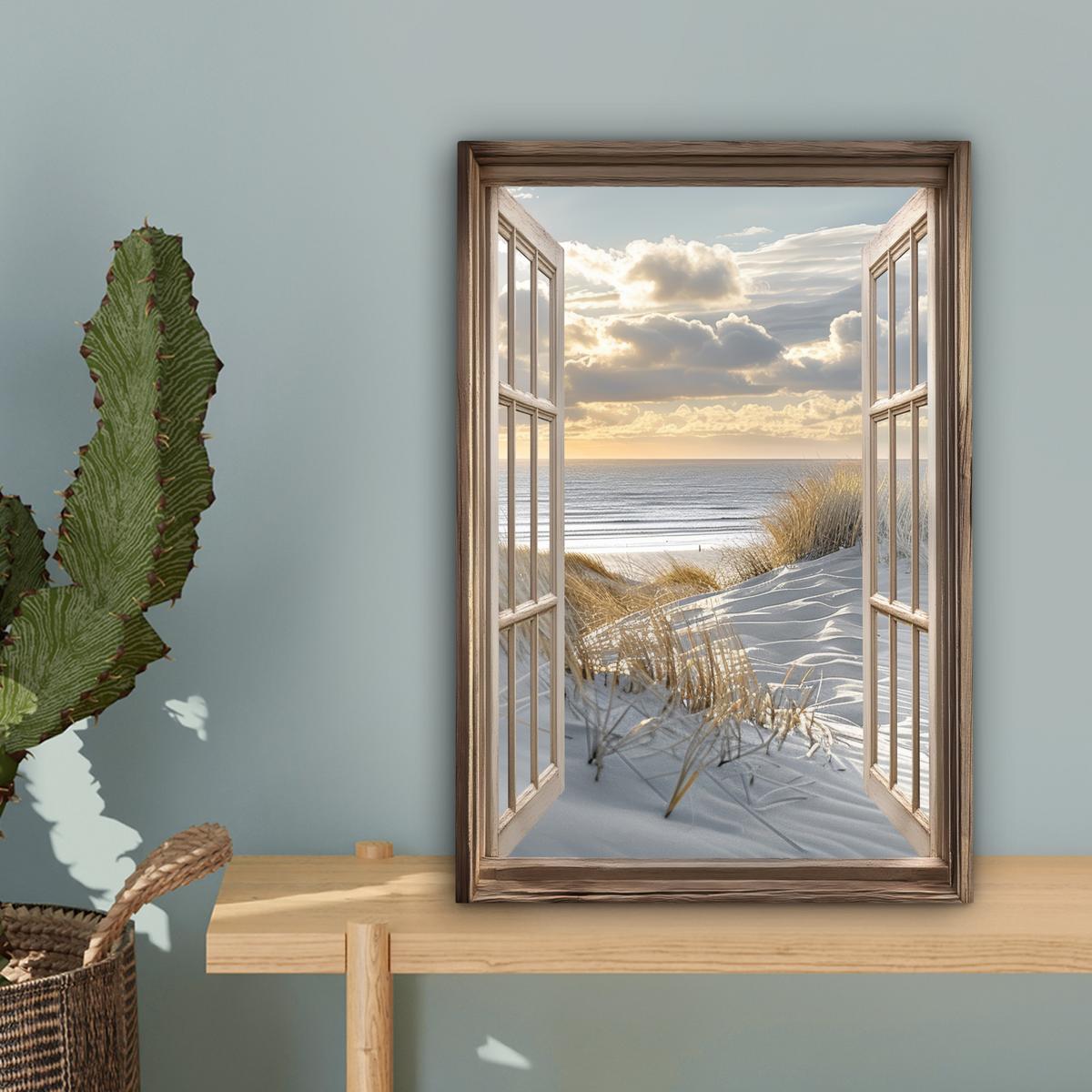 LEINWANDBILD Ausblick - Strand - Dünen - Meer - Natur Deko Wohnzimmer 20x30 cm - Sandfarben, Textil (20/30cm) - MuchoWow