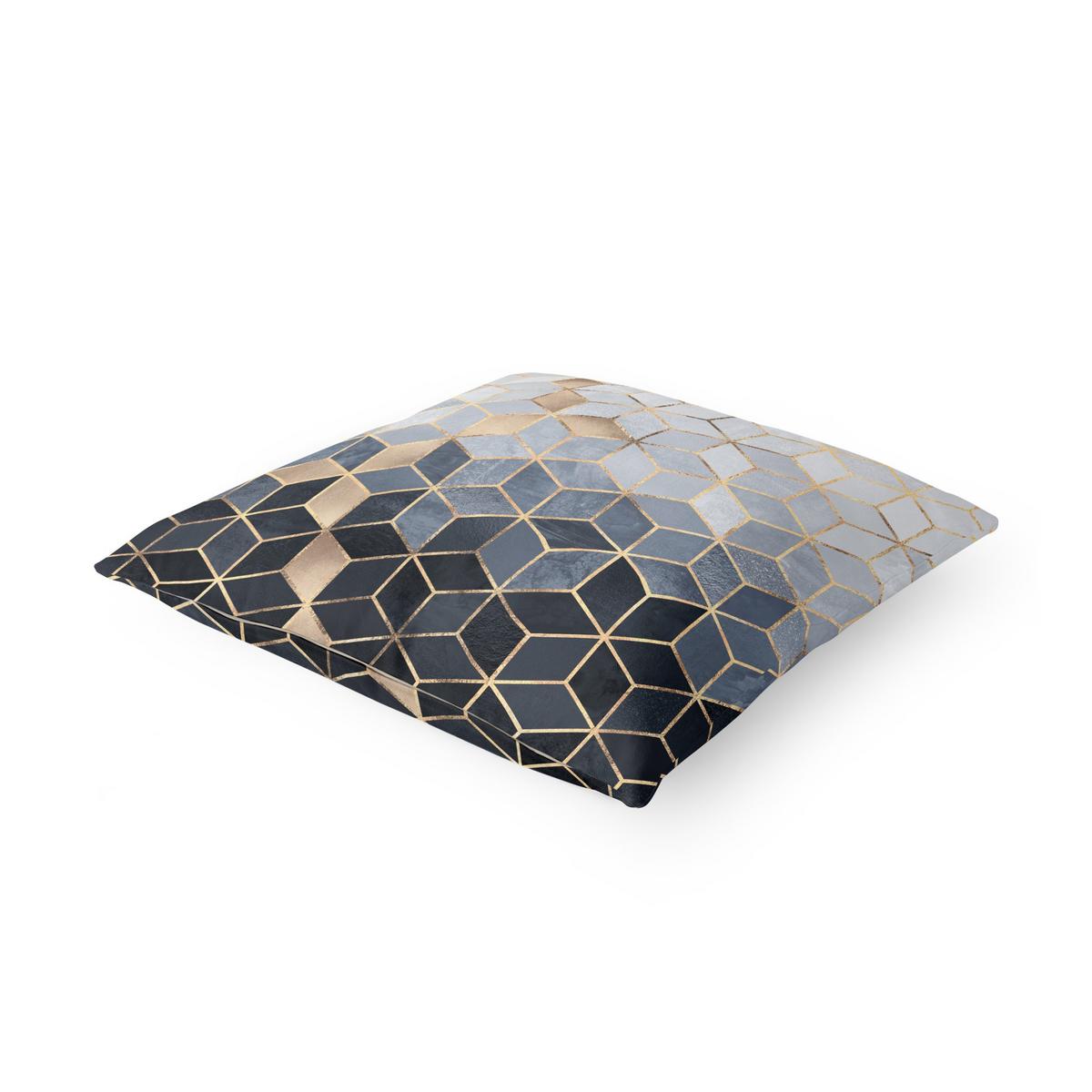 DEKOKISSEN Blau Weiß goldene Geometrie 40/40 cm - Goldfarben, Textil (40/40/10cm) - Bilderwelten