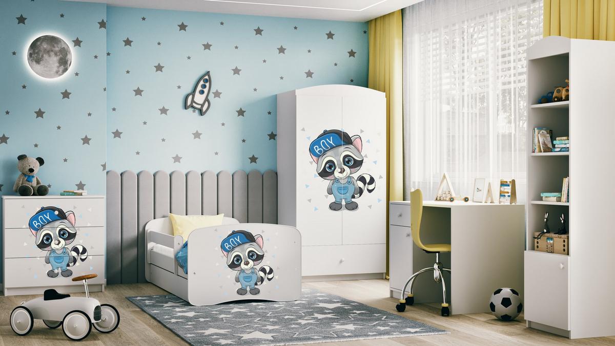 KINDERKLEIDERSCHRANK Waschbär - Weiß, Holzwerkstoff (90/175/52cm) - RAUMHIRSCH FURNITURE