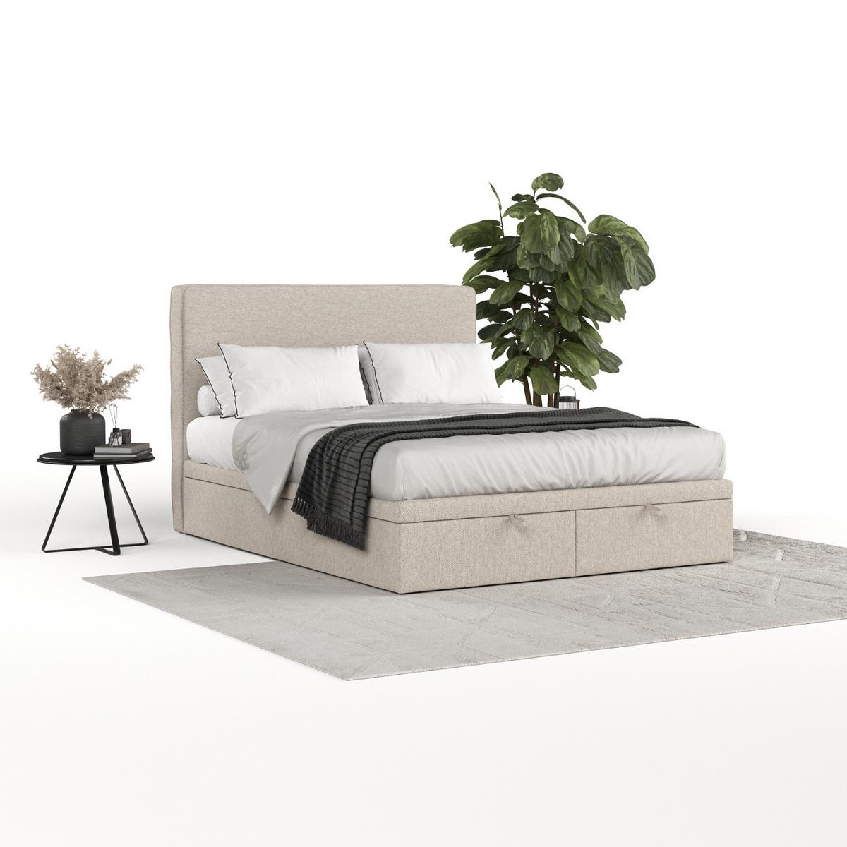 POLSTERBETT Hush mit Stauraum 180/200 cm Hellbeige im Megan Stoff - Sandfarben/Schwarz, Holz/Holzwerkstoff (180/200cm) - AltaBeds