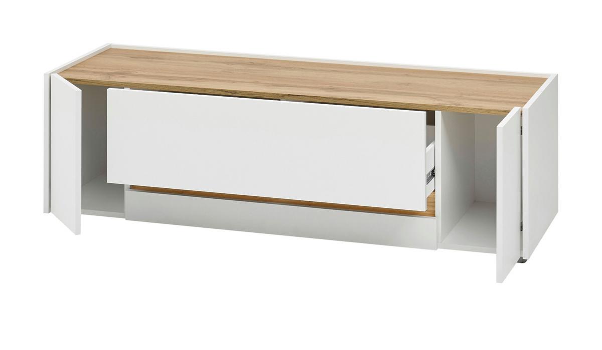 TV-LOWBOARD weiß, Eiche Wotan, TV Unterschrank 140 cm mit Türen und Schublade - Eiche Wotan/Schwarz, Holz/Holzwerkstoff (140/40/45cm) - Furn.Design