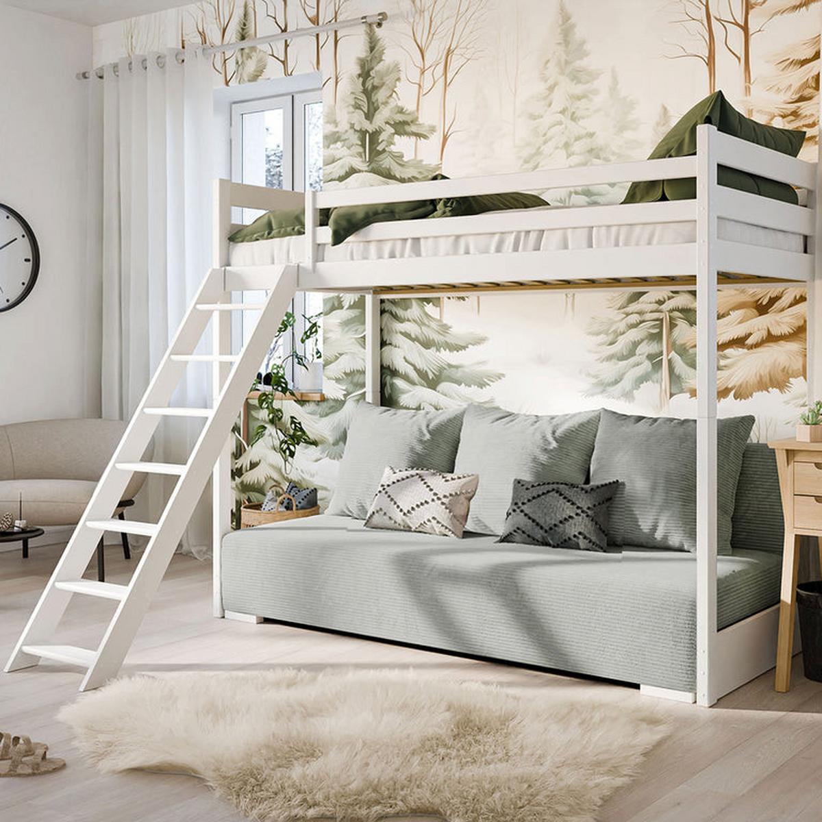 BETT 90/200 Orlane Weiß und grau - Weiß, Holz (90/200cm) - Petits-meubles